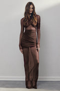Long Sleeve Draped Mesh Maxi Dress | Dress In Beauty