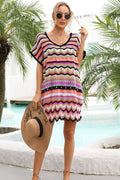 Rainbow Stripe Scalloped V-Neck Cover-Up Dress | Dress In Beauty