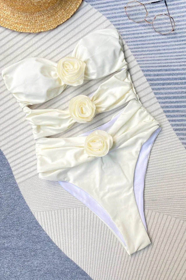 Bandeau One Piece Swimsuit with Knot Detail - View 7 | WEUXS
