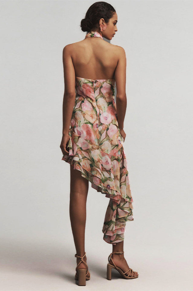 Sabina Asymmetric Floral Halter Midi Dress | Dress In Beauty