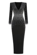 V-Neck Pearl Embellished Gown | Dress In Beauty