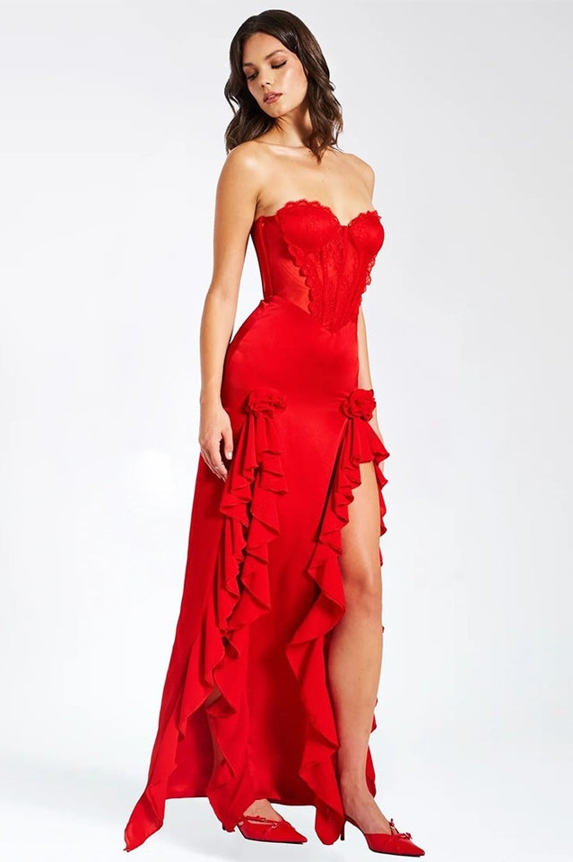 Talia Satin Lace Corset Maxi Dress | Dress In Beauty