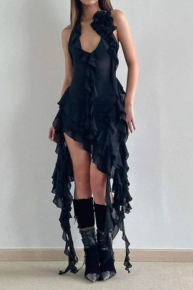 Rosalyn Black Flower Dress - View 10 | WEUXS