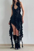 Rosalyn Black Flower Dress - View 10 | WEUXS