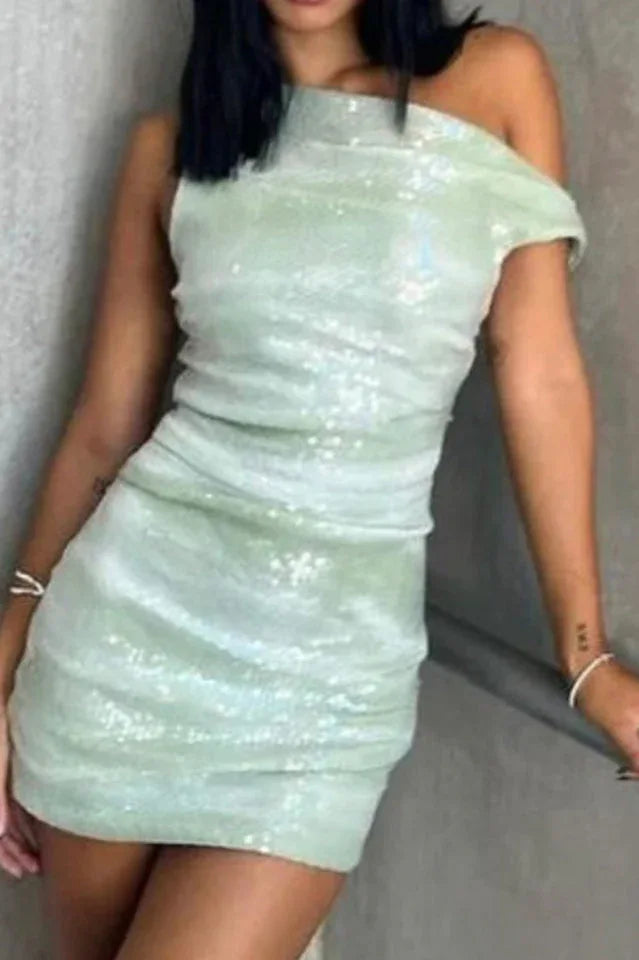 Sheila Asymmetrical Sequin Mini Dress - WEUXS