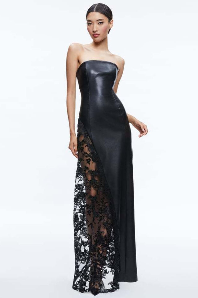 Faux Leather Gown with Lace Detail | Dress In Beauty