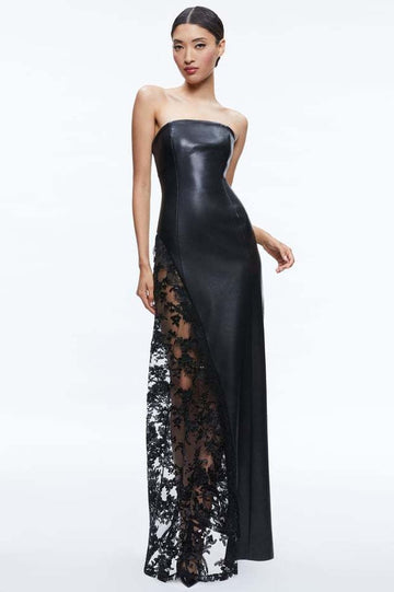 Faux Leather Gown with Lace Detail | Dress In Beauty