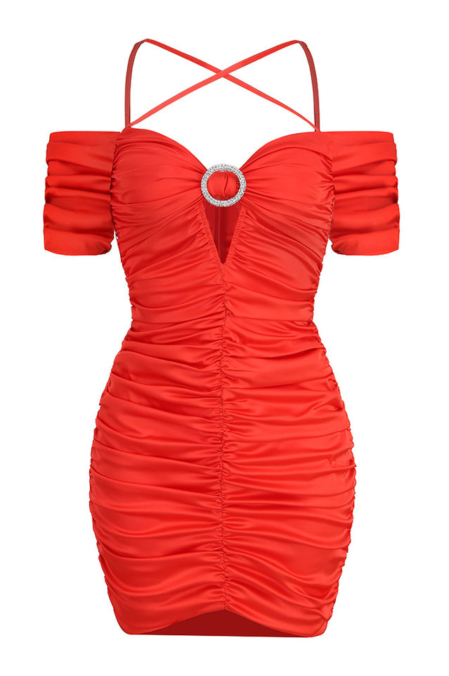 Embellished Ruched Satin Mini Dress | Dress In Beauty