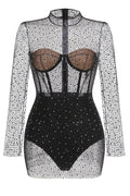 Adele Black Mesh Diamond Mini Dress | Dress In Beauty