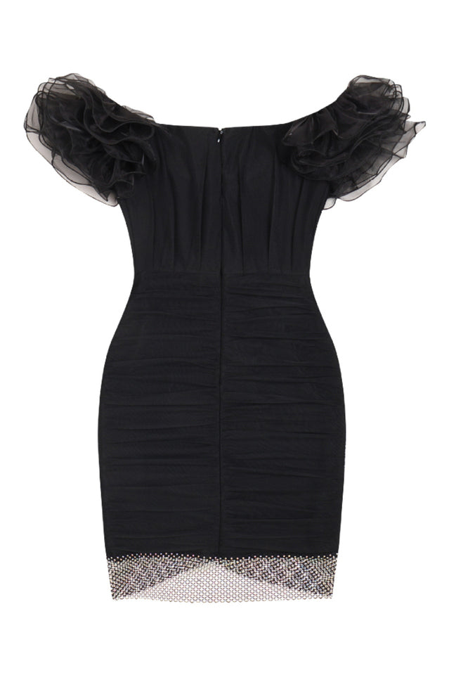 Darcy Ruffle Mesh Crystal Diamante Mini Dress | Dress In Beauty