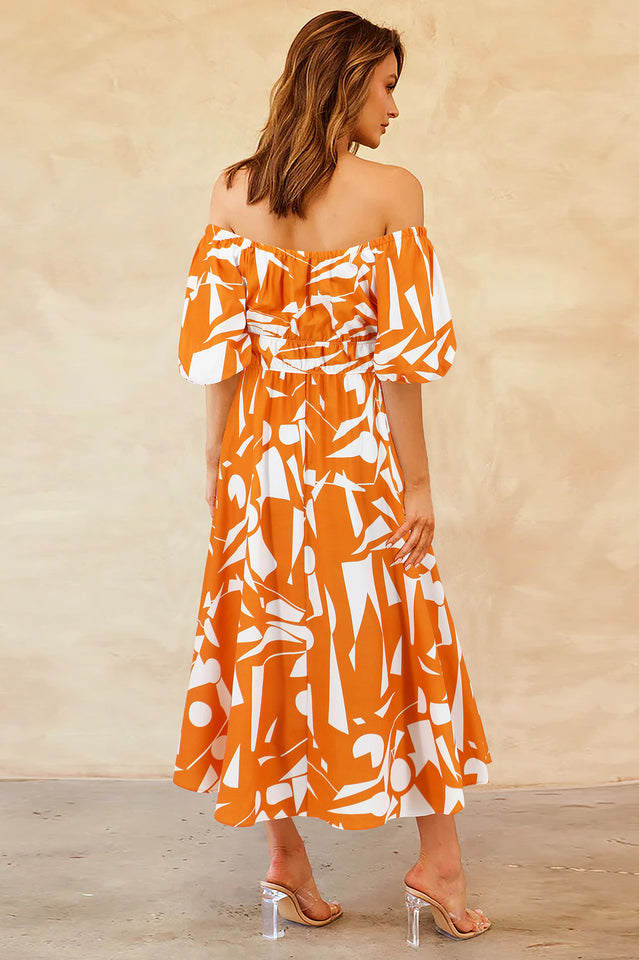 Printed Off Shoulder Balloon Sleeve Dress | Dress In Beauty