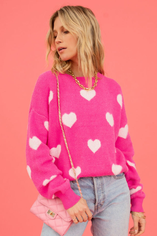 Mega Love Heart Prints Knit Sweater | Dress In Beauty