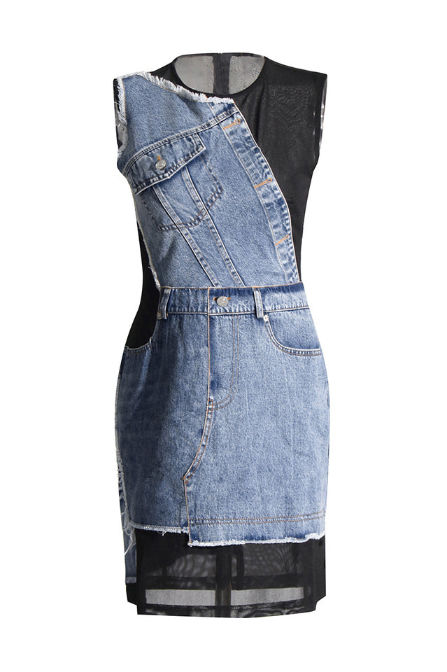 Patchwork Denim & Jersey Minidress | Dress In Beauty