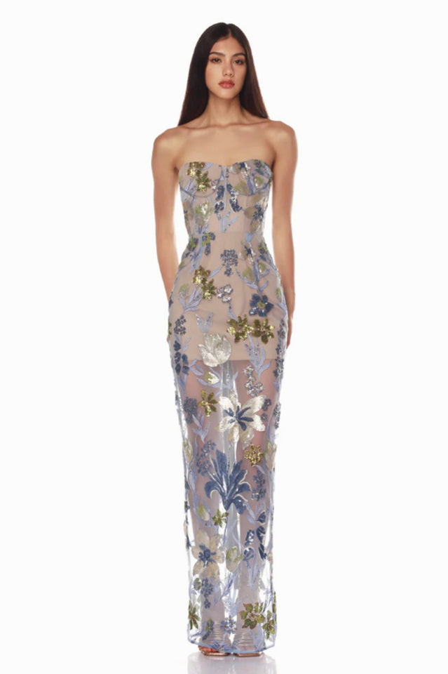 Kamames Strapless Floral Sequined Maxi Dress | Dress In Beauty