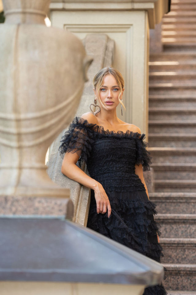 Off Shoulder Dotted Tulle Maxi Dress | Dress In Beauty