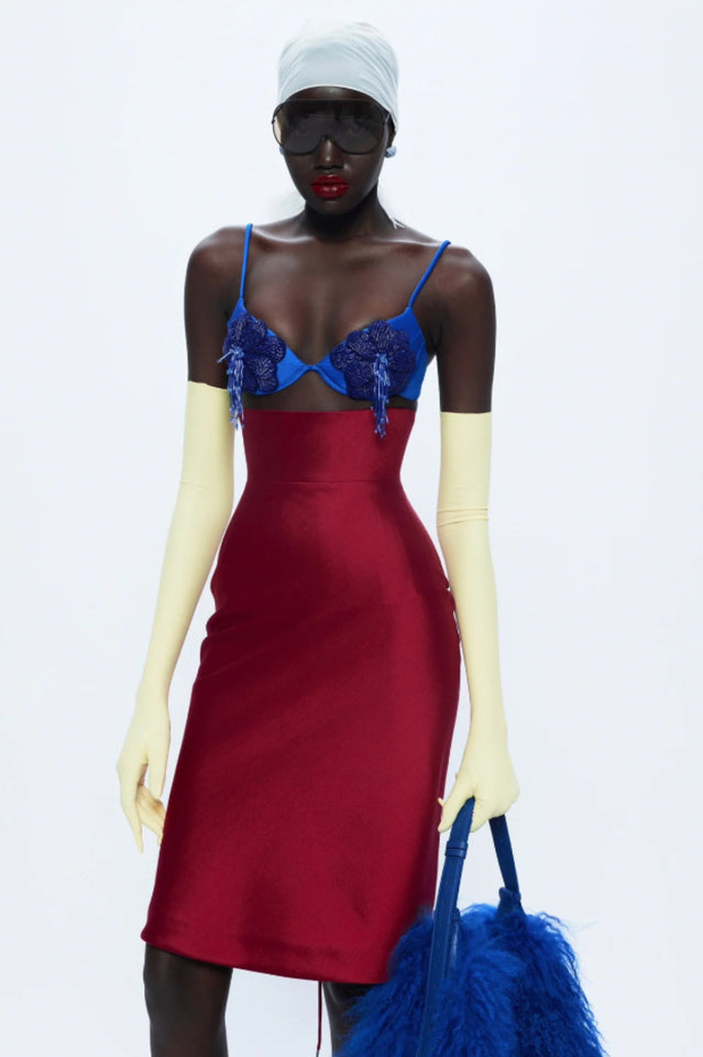 Beaded Applique Lace Up Midi Dress | Dress In Beauty