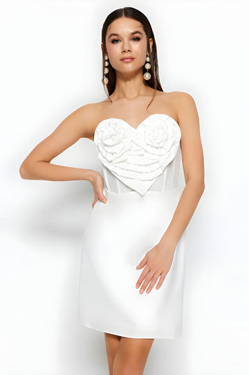 Ecru Sweetheart Neckline Detailed Mini Dress | Dress In Beauty