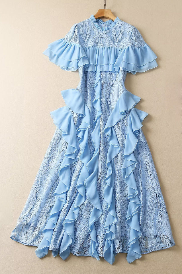 Oriana Pink Solid Lace Frill Midi Dress | Dress In Beauty