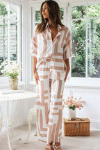 Women's White Satin Lounge Set with Geometric Print - View 7 | WEUXS