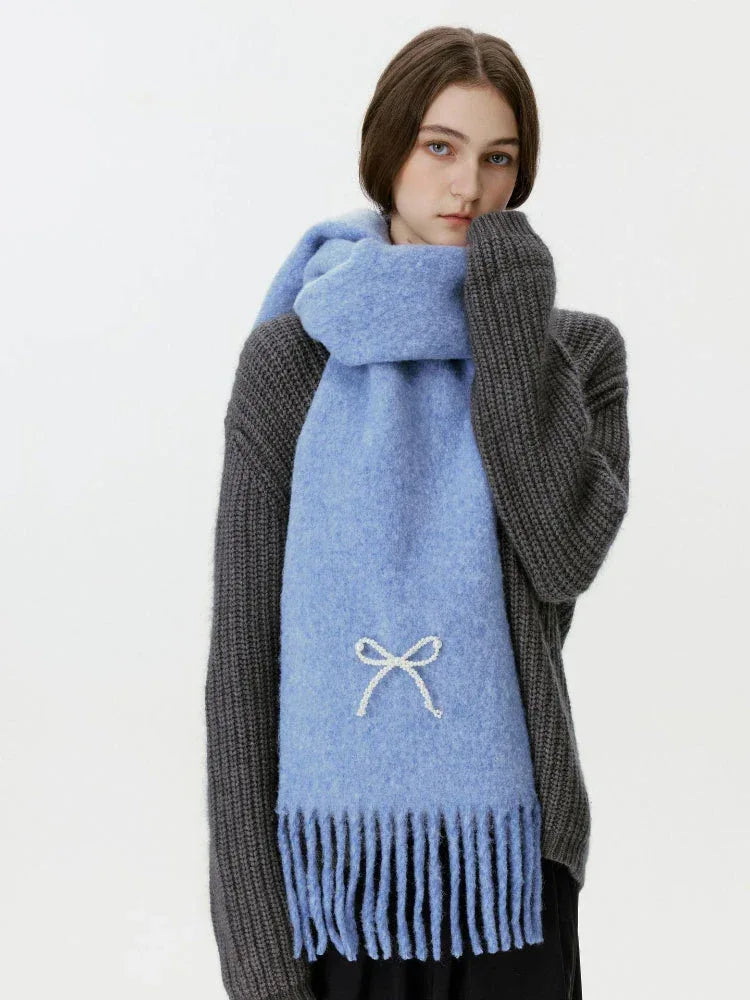 Wool Blend Pearl Bow Scarf Secondary image