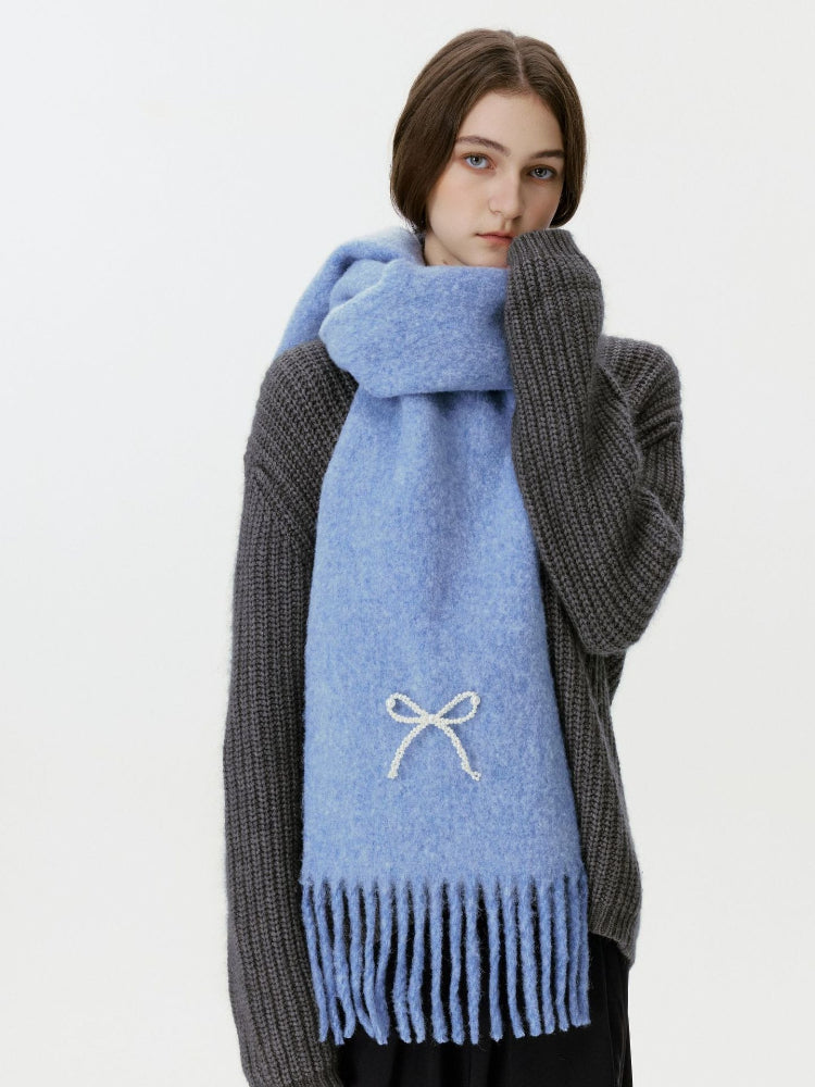 Wool Blend Pearl Bow Scarf