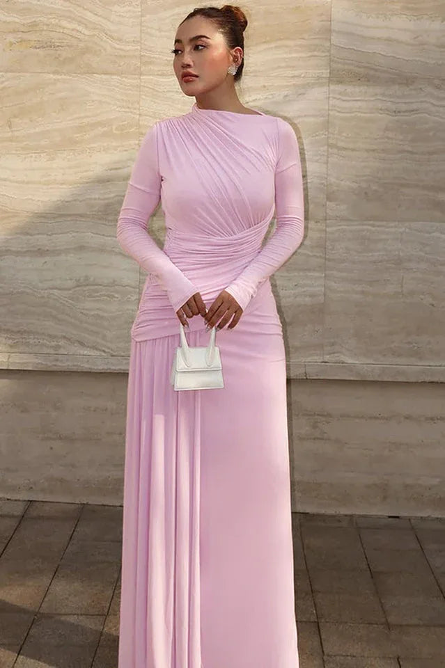 Asymmetric Ruched Maxi Dress - View 7 | WEUXS