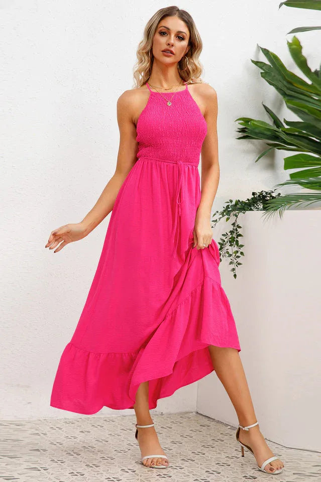 A-line maxi dress with smocked bodice and crisscross back straps - View 9 | WEUXS