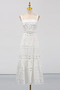 White Linen Lace Insert Midi Dress | Dress In Beauty