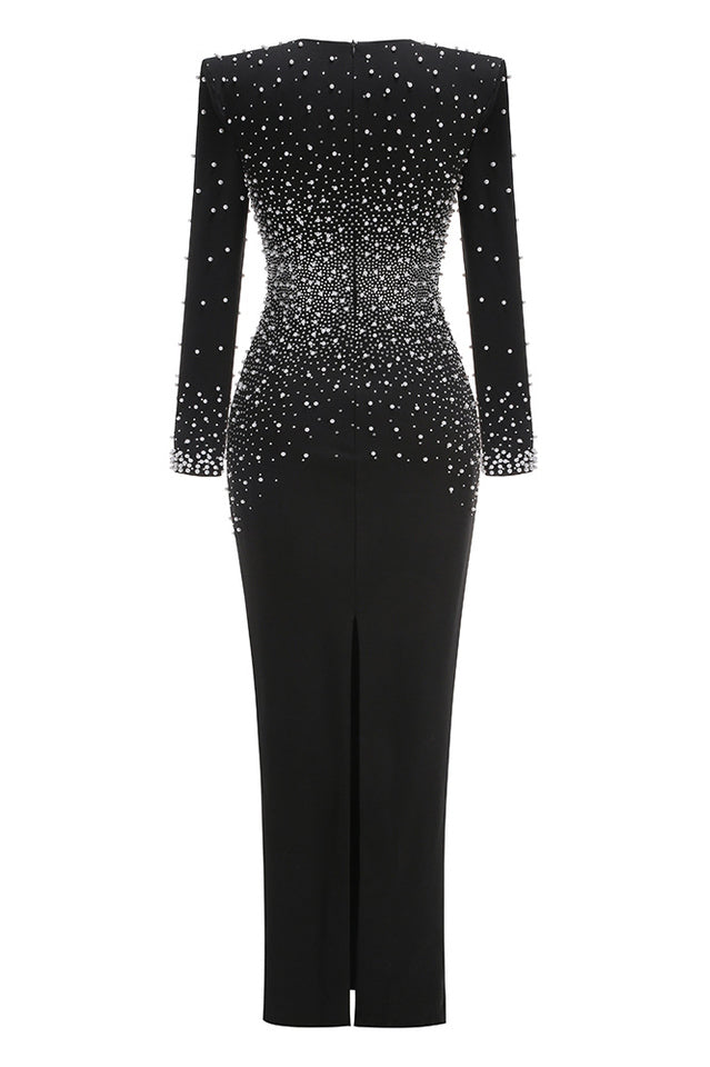 V-Neck Pearl Embellished Gown | Dress In Beauty