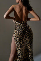 Zebra print midi dress with cowl neckline and split detail - View 6 | WEUXS