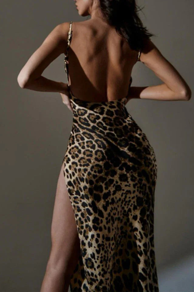 Zebra print midi dress with cowl neckline and split detail - View 6 | WEUXS