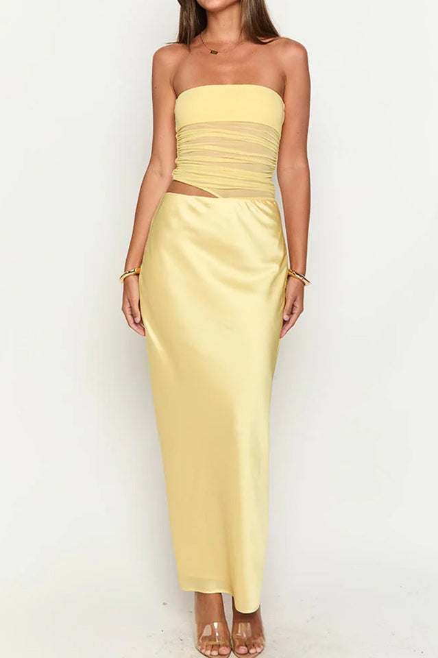 Elinor Yellow Satin Maxi Dress | Dress In Beauty