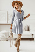 Surplice Neck Tie Front Pleated Sweater Dress | Dress In Beauty