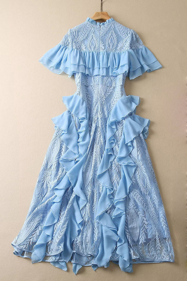 Oriana Pink Solid Lace Frill Midi Dress | Dress In Beauty