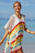 Rainbow Stripe Openwork Slit Cover Up - View 8 | WEUXS