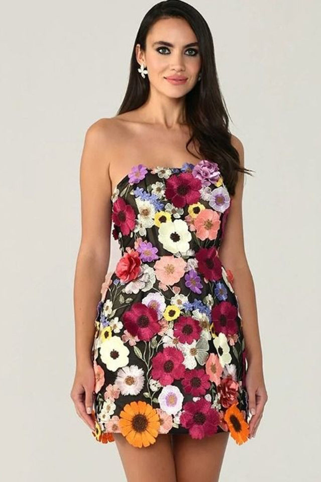 Floral 3D Embroidery Tube Mini Dress | Dress In Beauty