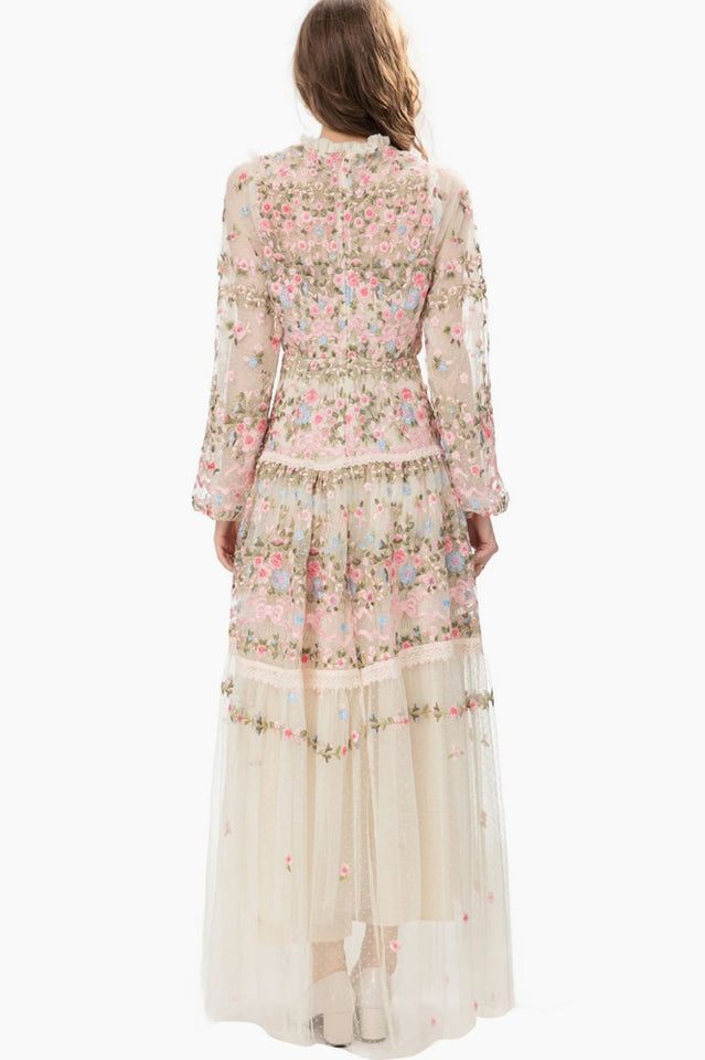 Garden 3/4 Sleeves Embellished Tulle Gown | Dress In Beauty