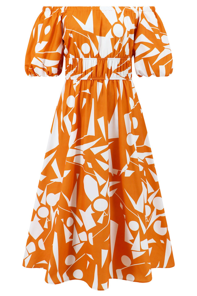 Printed Off Shoulder Balloon Sleeve Dress | Dress In Beauty