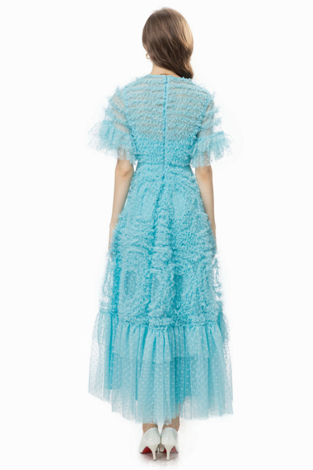 Ruffle Tiered Spotted Tulle Maxi Dress | Dress In Beauty