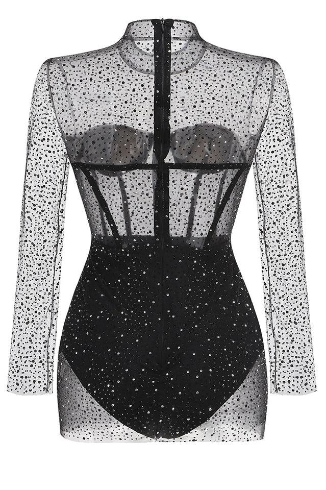 Embellished Mesh Mini Dress - View 6 | WEUXS