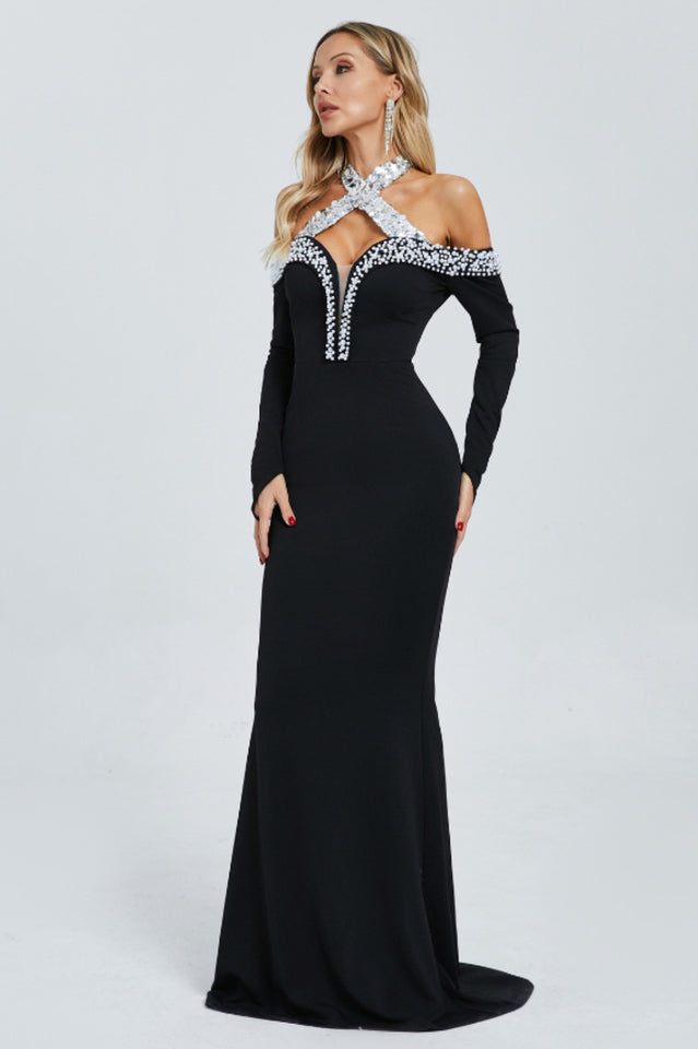 Halter Pearl Crystal-Trim Gown | Dress In Beauty