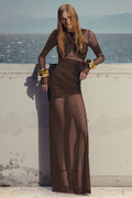 Long Sleeve Draped Mesh Maxi Dress | Dress In Beauty