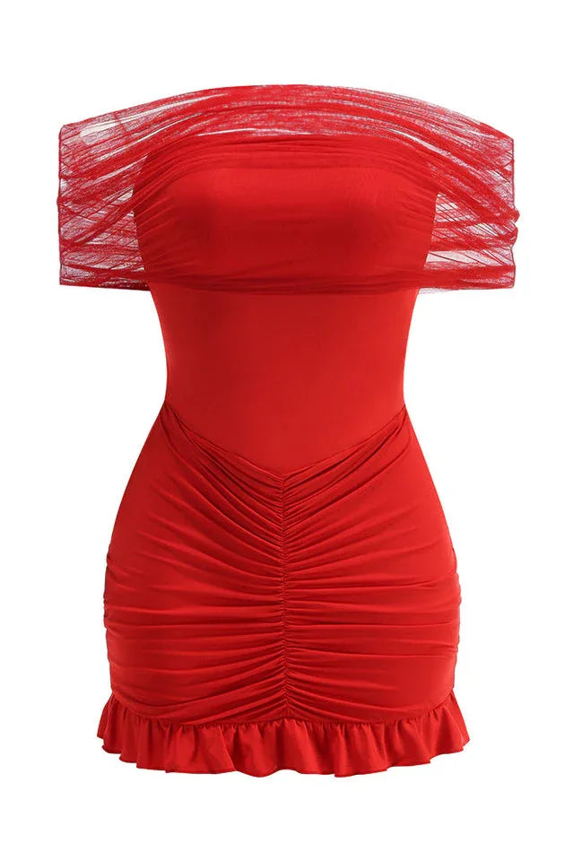 Off Shoulder Mesh Mini Dress - View 7 | WEUXS