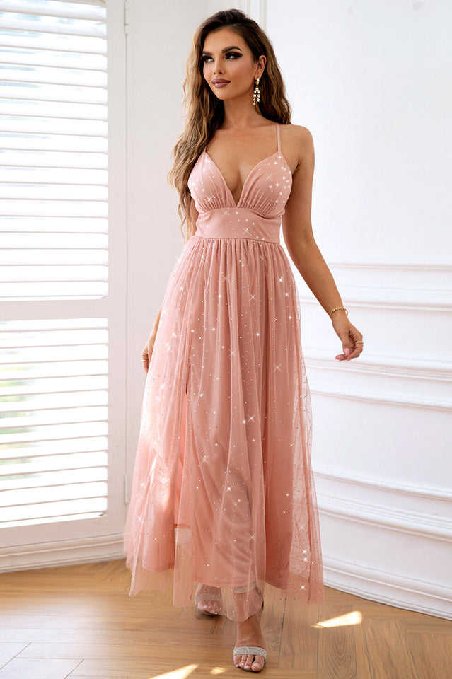 Rhinestone Ruched Split Thigh Cami Formal Dress | Dress In Beauty