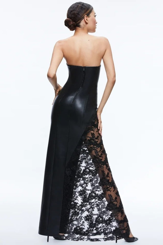 Faux Leather Gown with Lace Detail | Dress In Beauty