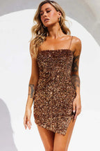 Sequin mini dress with asymmetrical hem - View 8 | WEUXS