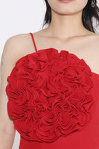 Floral Appliqué One-Shoulder Crepe Dress - View 6 | WEUXS