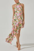 Sabina Asymmetric Floral Halter Midi Dress | Dress In Beauty