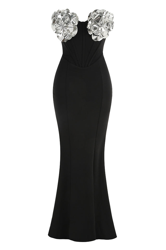 Strapless 3D Floral Maxi Dress | Dress In Beauty