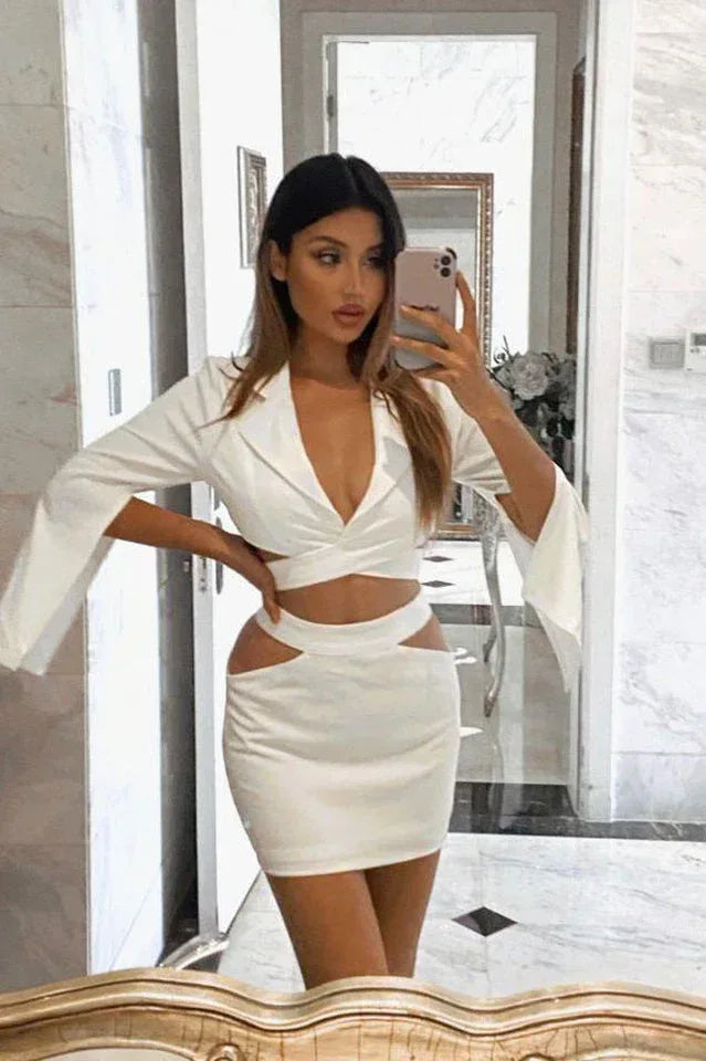 Women's White Blazer Skirt Set - View 12 | WEUXS
